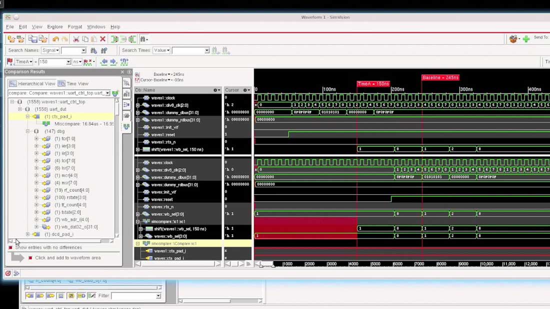 Captura de pantalla del simulador lógico Cadence Xcellium