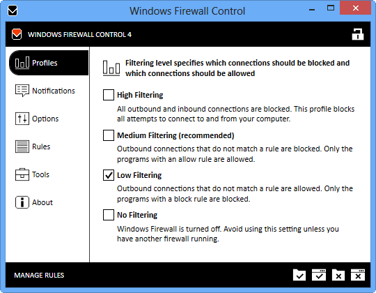 control de cortafuegos de windows