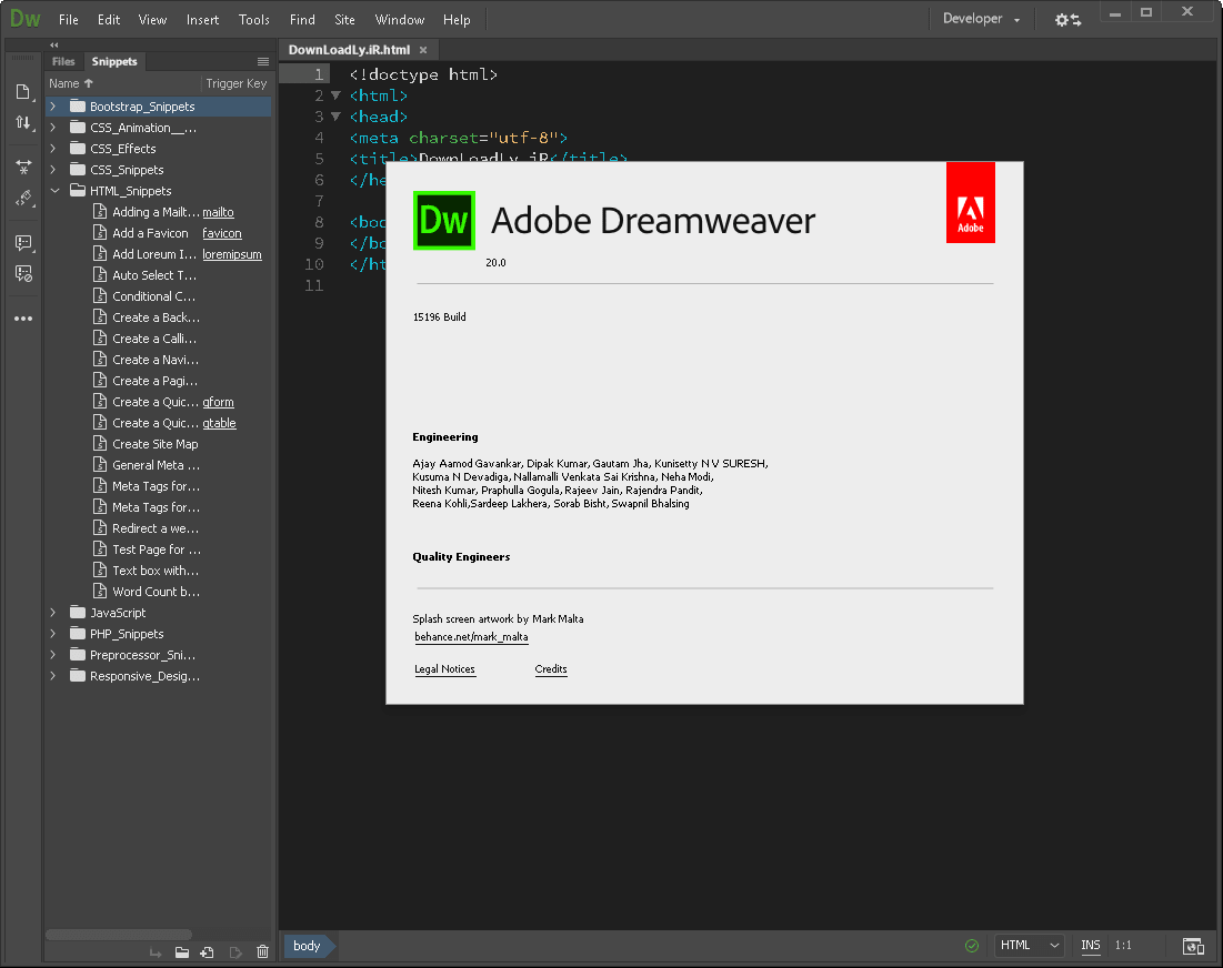 captura de pantalla de adobe dreamweaver