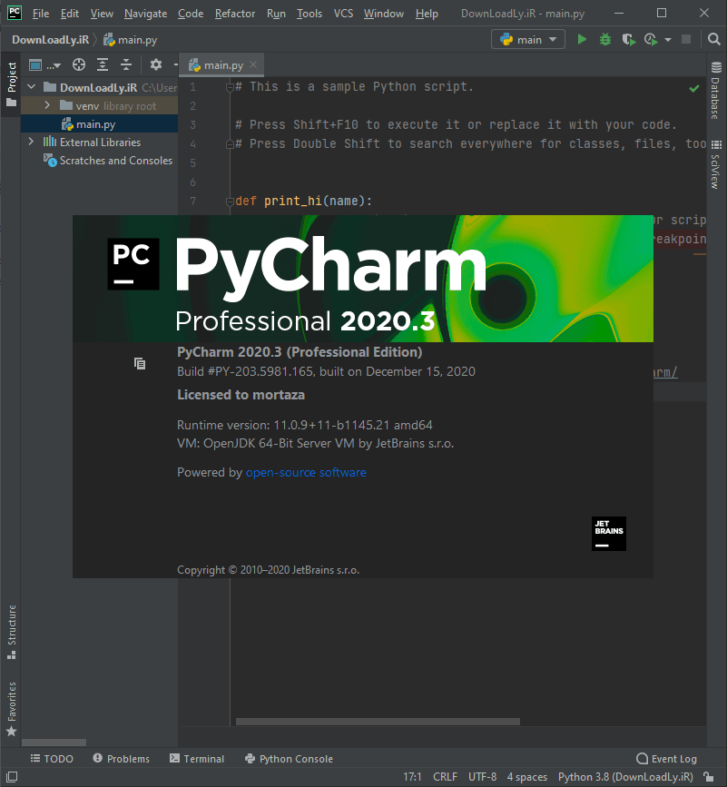 captura de pantalla de pycharm