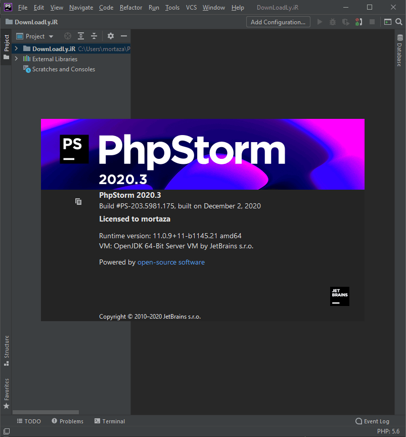 Captura de pantalla de PhpStorm