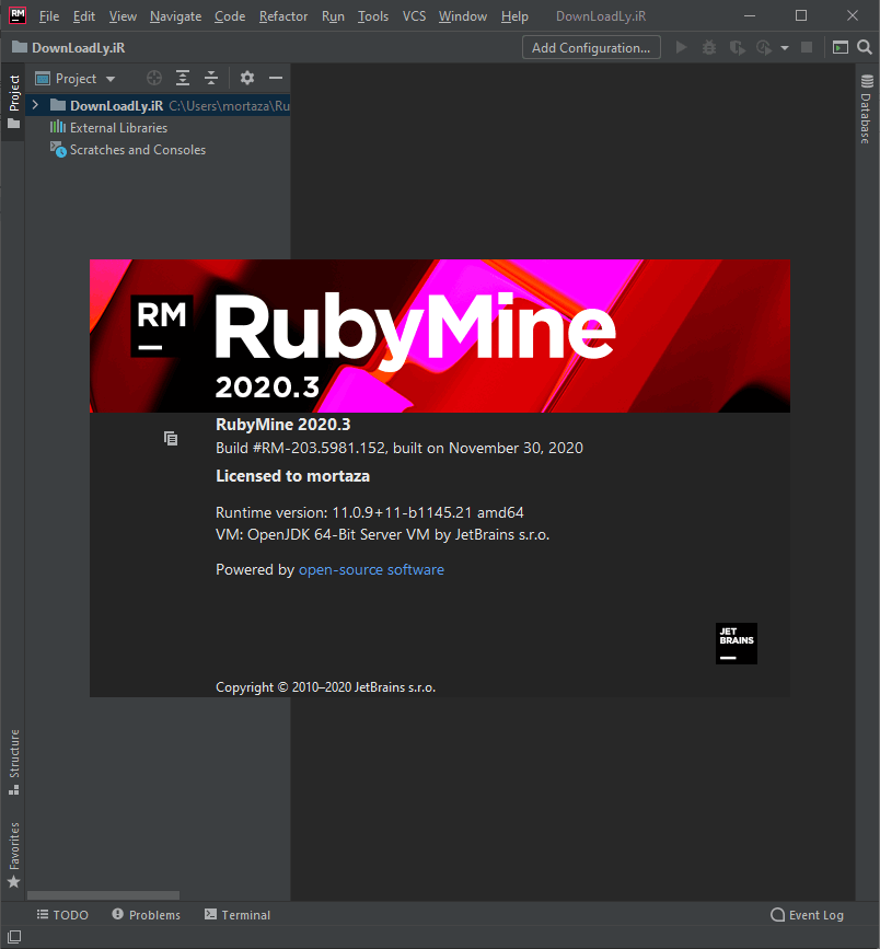 captura de pantalla de rubymine