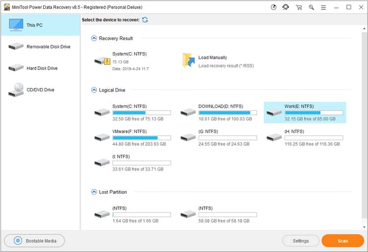 recuperación de datos de energía minitool