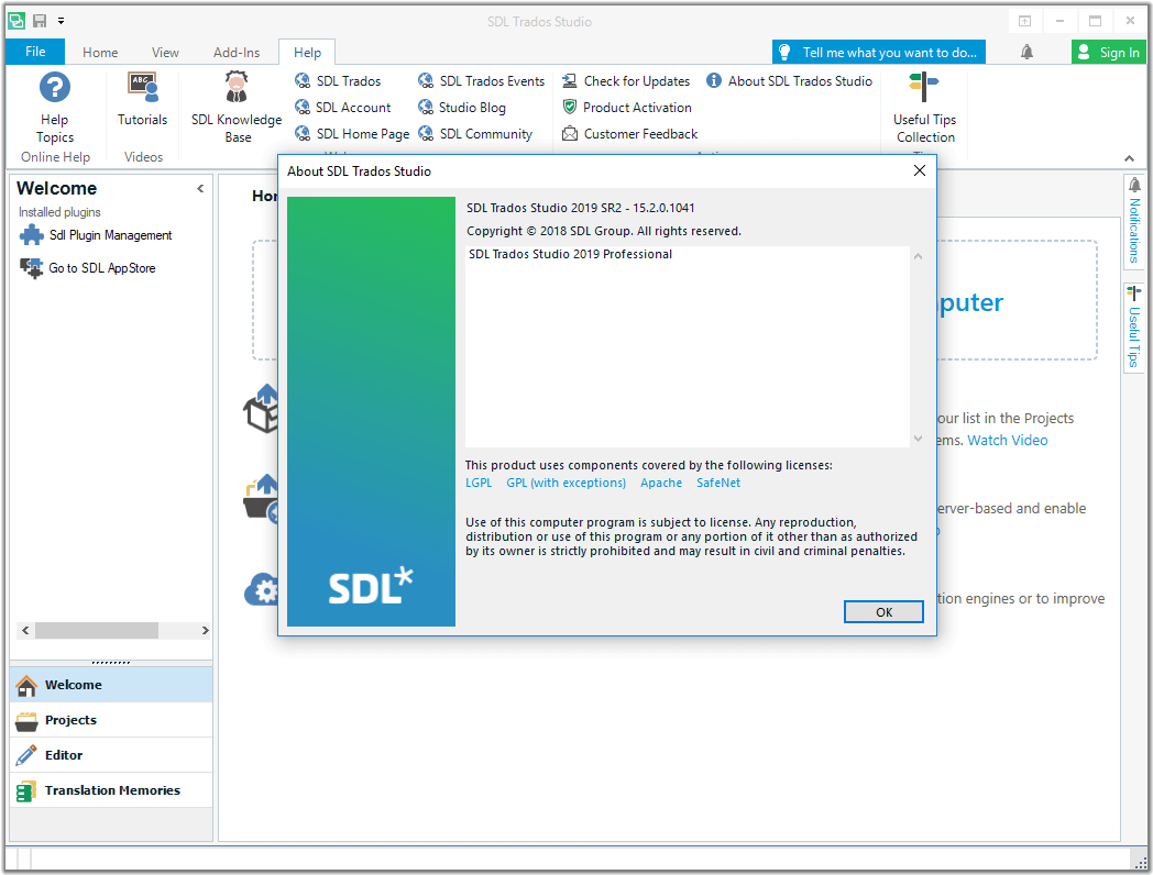 Captura de pantalla de SDL Trados Studio