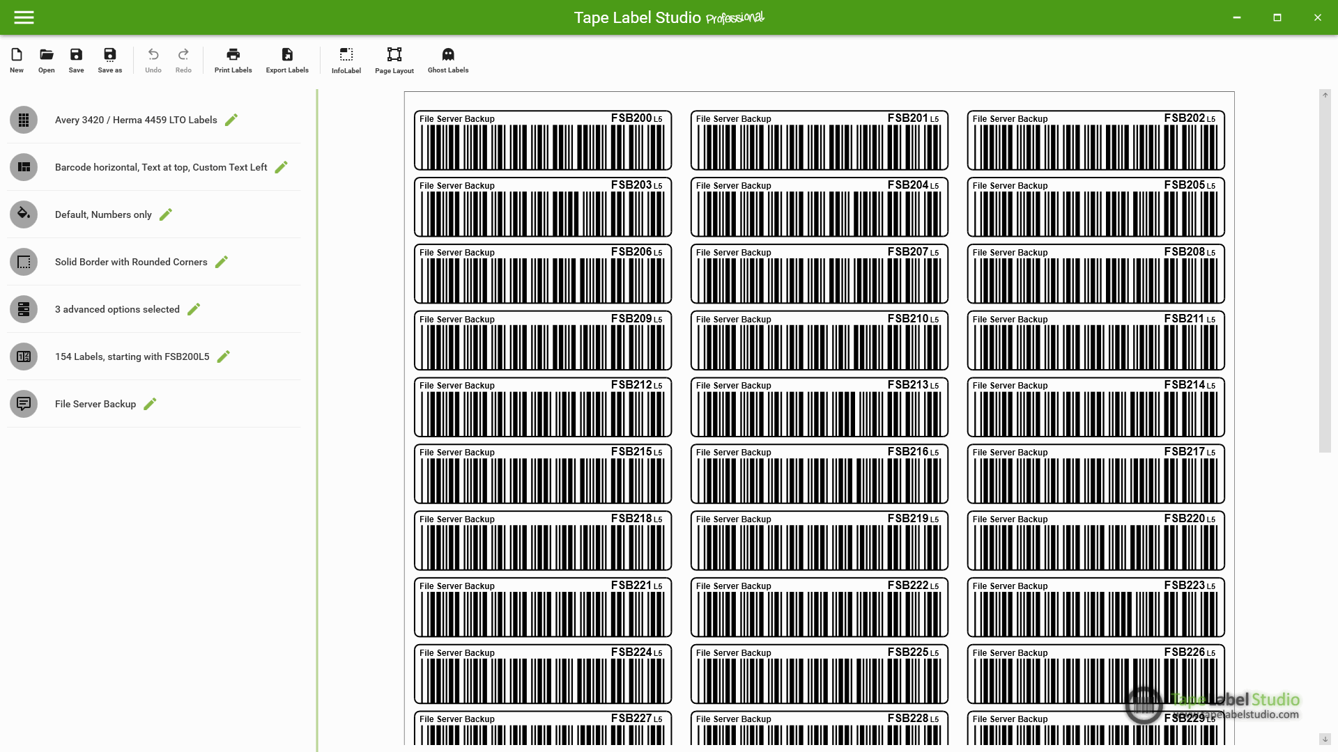 estudio de etiquetas de cinta